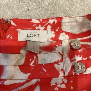 LOFT Red/Coral and White Floral Skirt